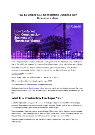 How To Market Your Construction Business With Timelapse Videos