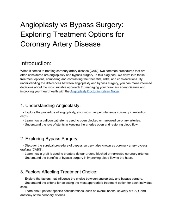 angioplasty vs bypass surgery exploring treatment