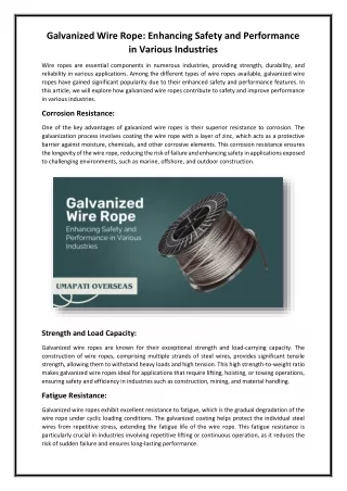 Galvanized Wire Rope Enhancing Safety and Performance in Various Industries