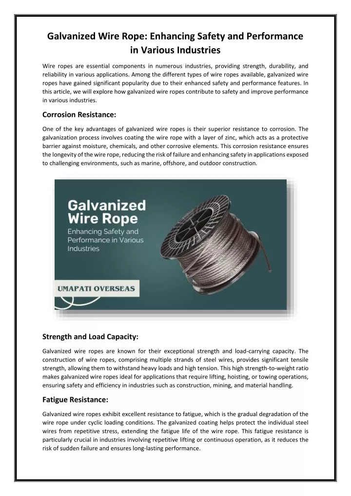 galvanized wire rope enhancing safety
