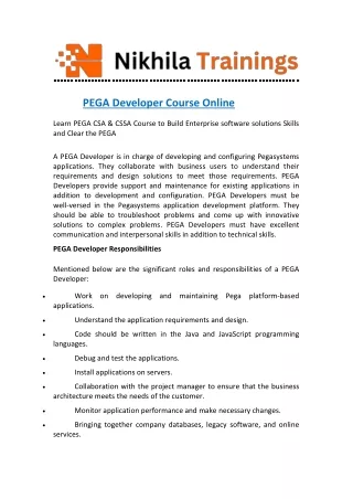 PEGA Developer Course Online