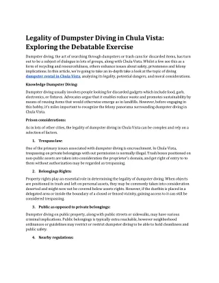 Legality of Dumpster Diving in Chula Vista: Exploring the Debatable Exercise