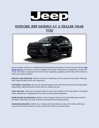 Explore Jeep Models at a Dealer Near You