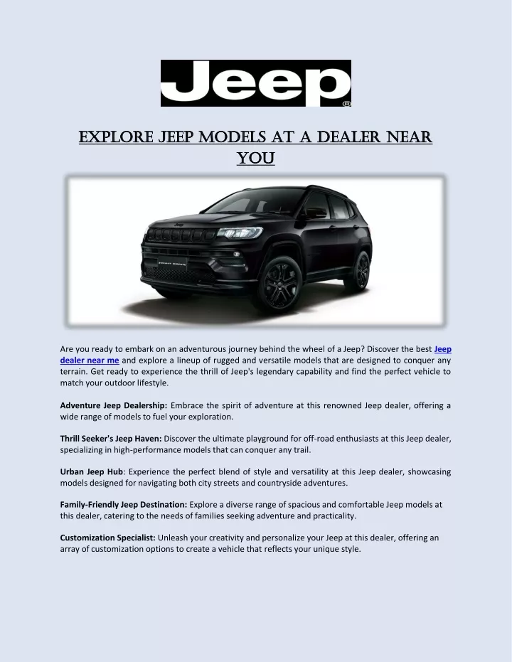 explore jeep models at a dealer near explore jeep