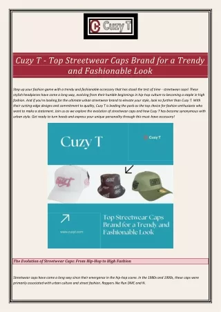 Cuzy T - Top Streetwear Caps Brand for a Trendy and Fashionable Look