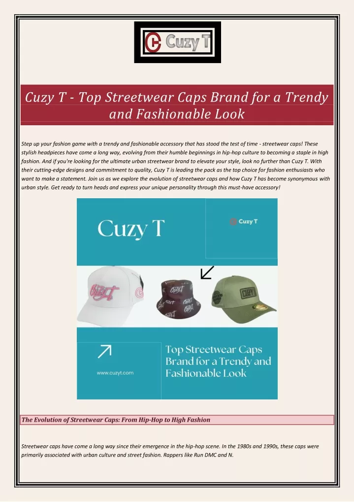 cuzy t top streetwear caps brand for a trendy