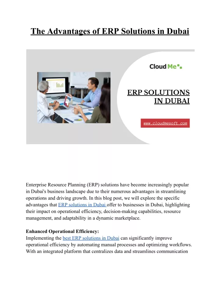 the advantages of erp solutions in dubai