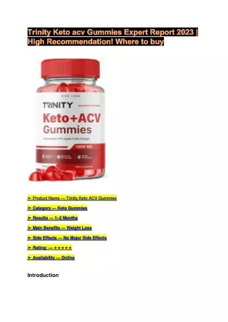 Trinity Keto acv Gummies Expert Report 2023 | High Recommendation! Where to buy