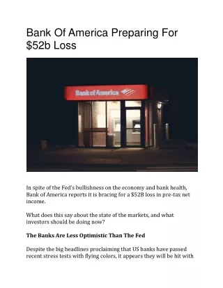 Bank Of America Preparing For $52b Loss