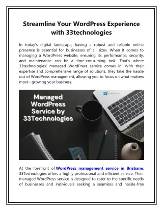 Streamline Your WordPress Experience with 33technologies