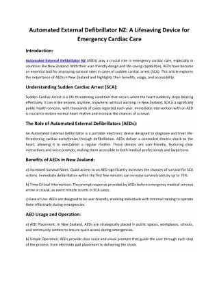 Automated External Defibrillator NZ A Lifesaving Device for Emergency Cardiac Care