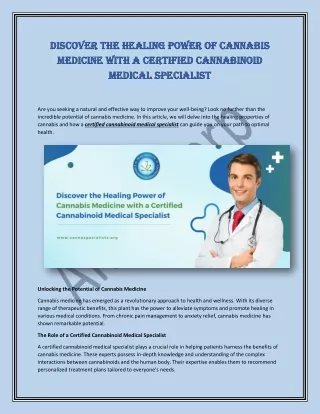Discover the Healing Power of Cannabis Medicine with a Certified Cannabinoid Medical Specialist (1)
