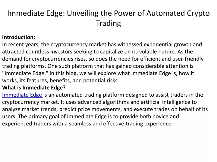 immediate edge unveiling the power of automated crypto trading