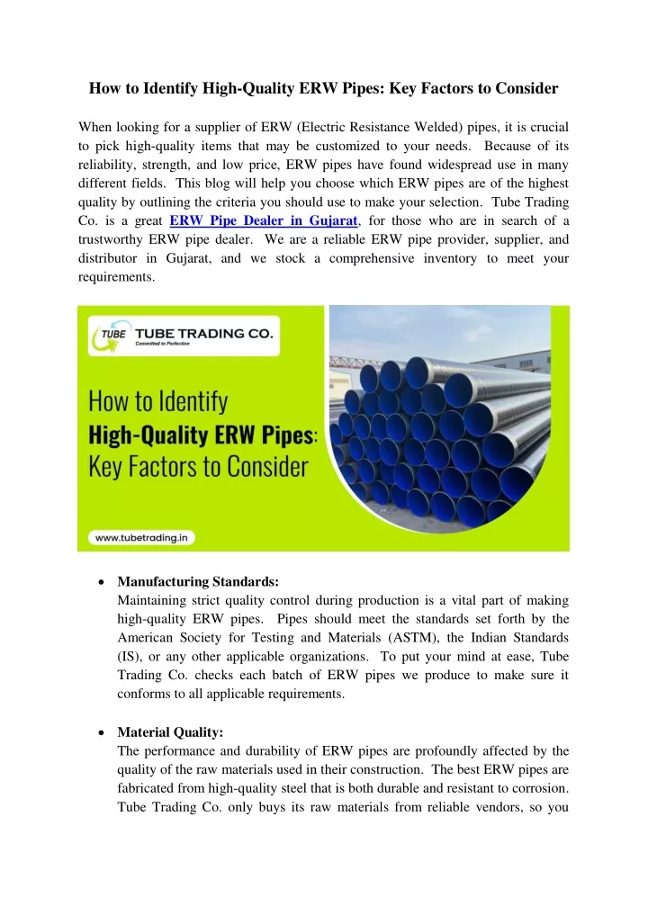 how to identify high quality erw pipes