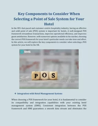 Key Components to Consider When Selecting a Point of Sale System for Your Hotel