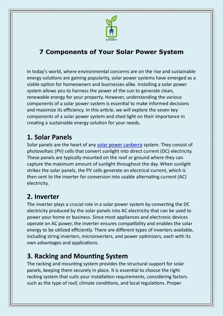 7 components of your solar power system
