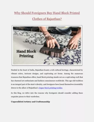 Why Should Foreigners Buy Hand Block Printed Clothes of Rajasthan