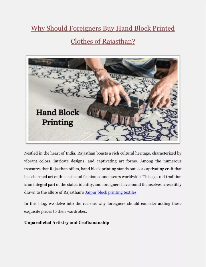 why should foreigners buy hand block printed