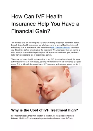 How Can IVF Health Insurance Help You Have a Financial Gain