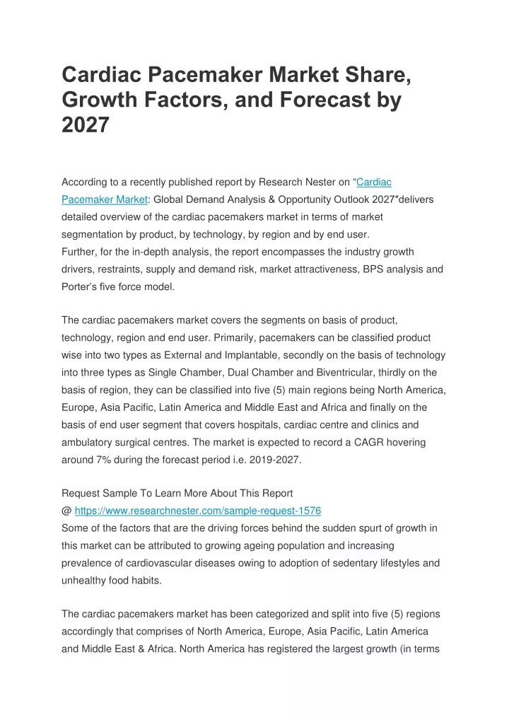 cardiac pacemaker market share growth factors