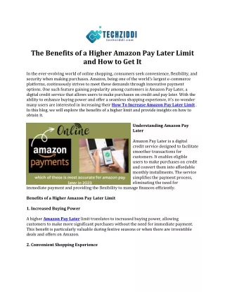 The Benefits of a Higher Amazon Pay Later Limit and How to Get It