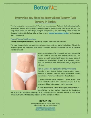 Everything You Need to Know About Tummy Tuck Surgery in Turkey