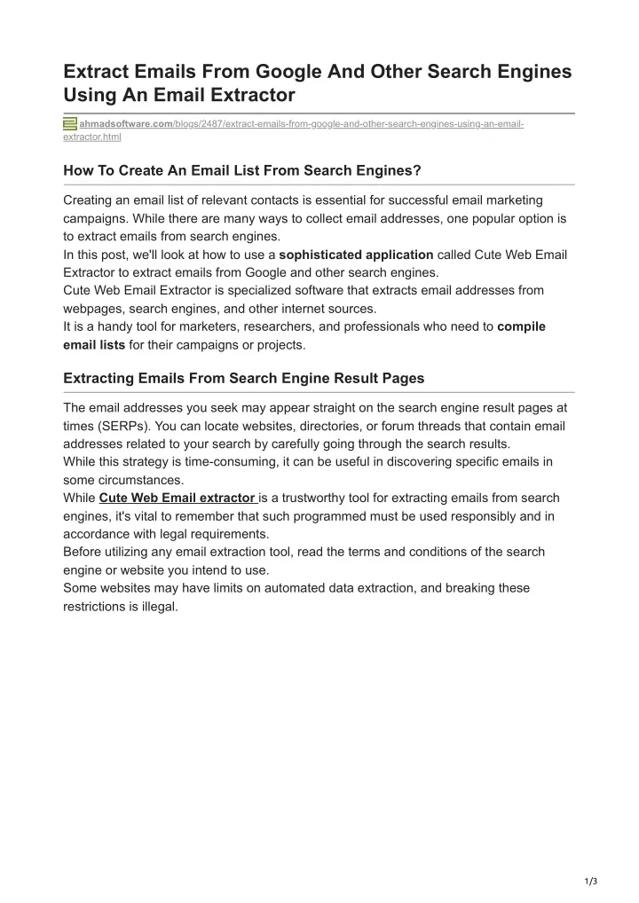 extract emails from google and other search