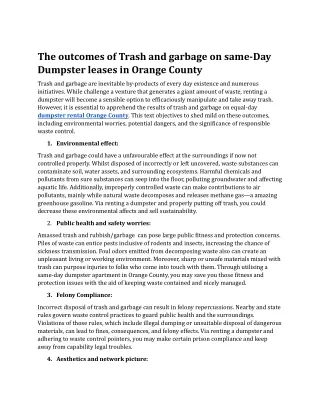 The Outcomes of Trash and Garbage on Same-Day Dumpster Leases in Orange County