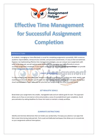 Effective Time Management for Successful Assignment Completion