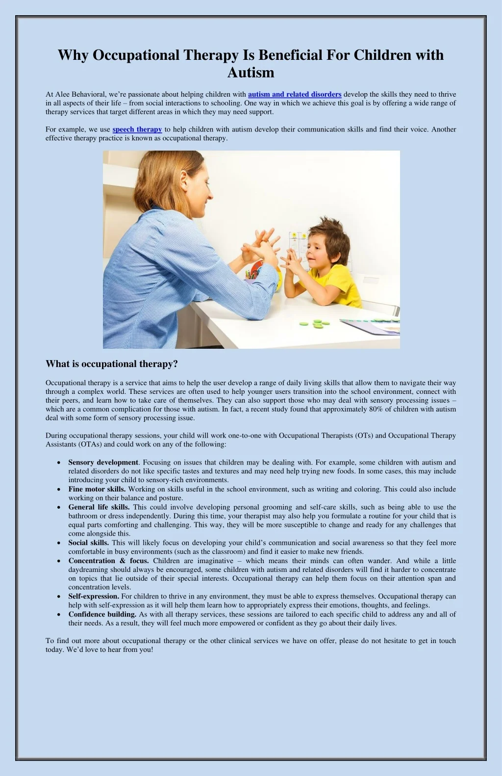 PPT - Why Occupational Therapy Is Beneficial For Children with Autism ...