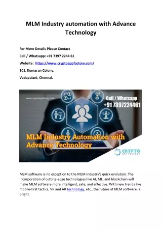 MLM Industry automation with Advance Technology
