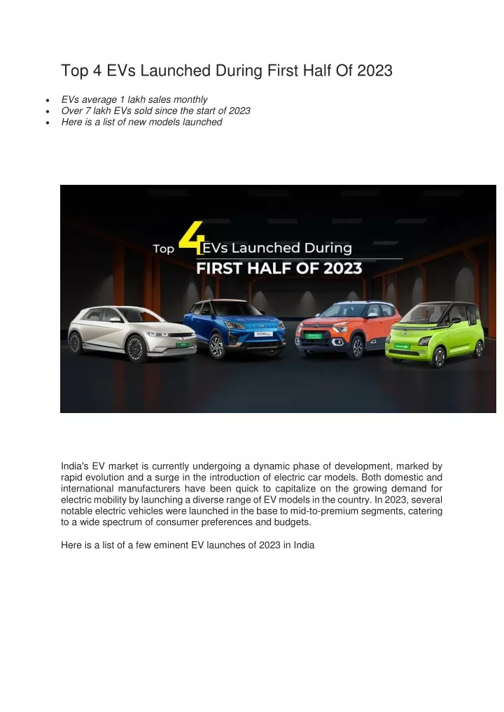 top 4 evs launched during first half of 2023