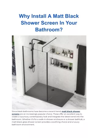 Why Install A Matt Black Shower Screen In Your Bathroom