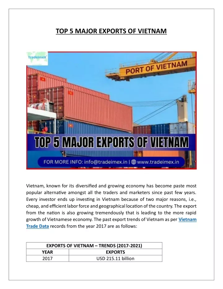 top 5 major exports of vietnam
