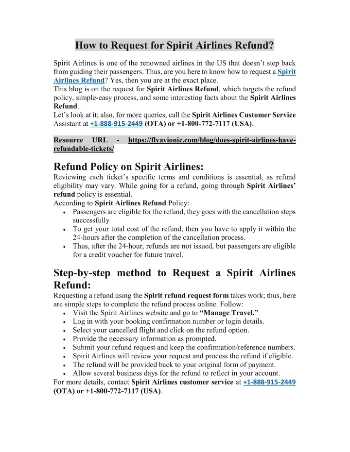 how to request for spirit airlines refund