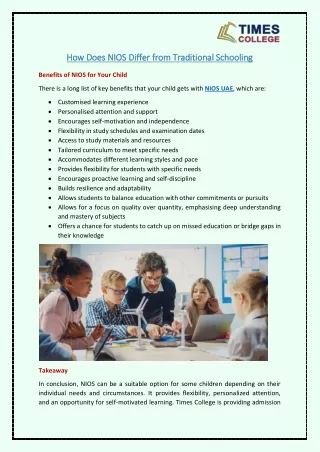 how does nios differ from traditional schooling