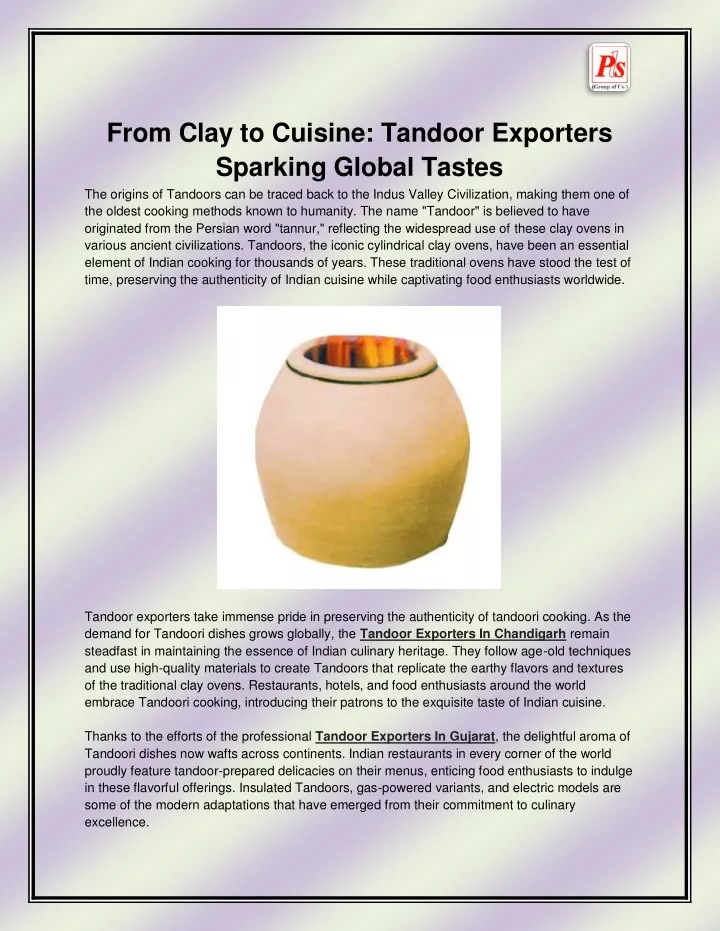 from clay to cuisine tandoor exporters sparking