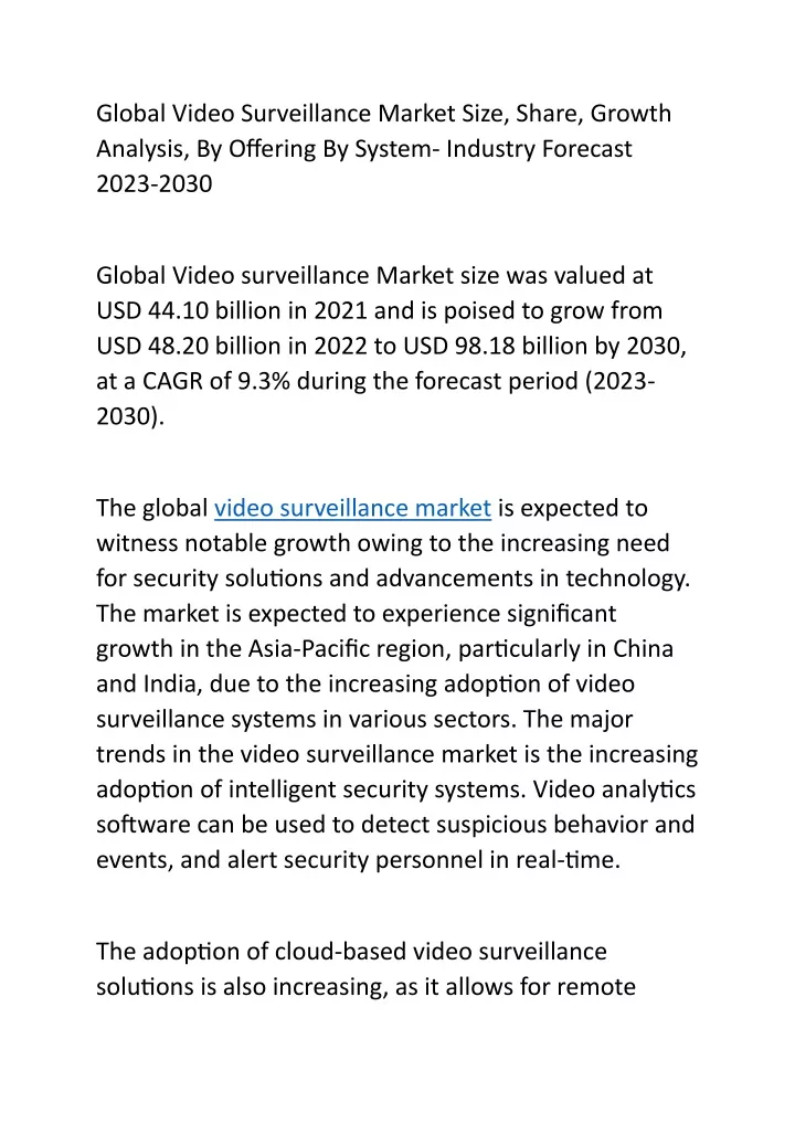 global video surveillance market size share