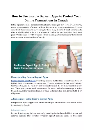 How to Use Escrow Deposit Apps to Protect Your Online Transactions in Canada