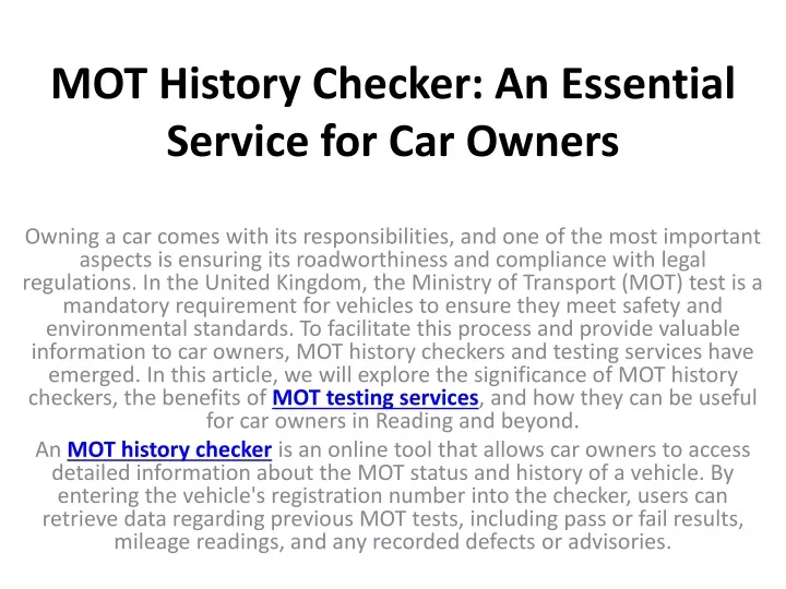 mot history checker an essential service for car owners