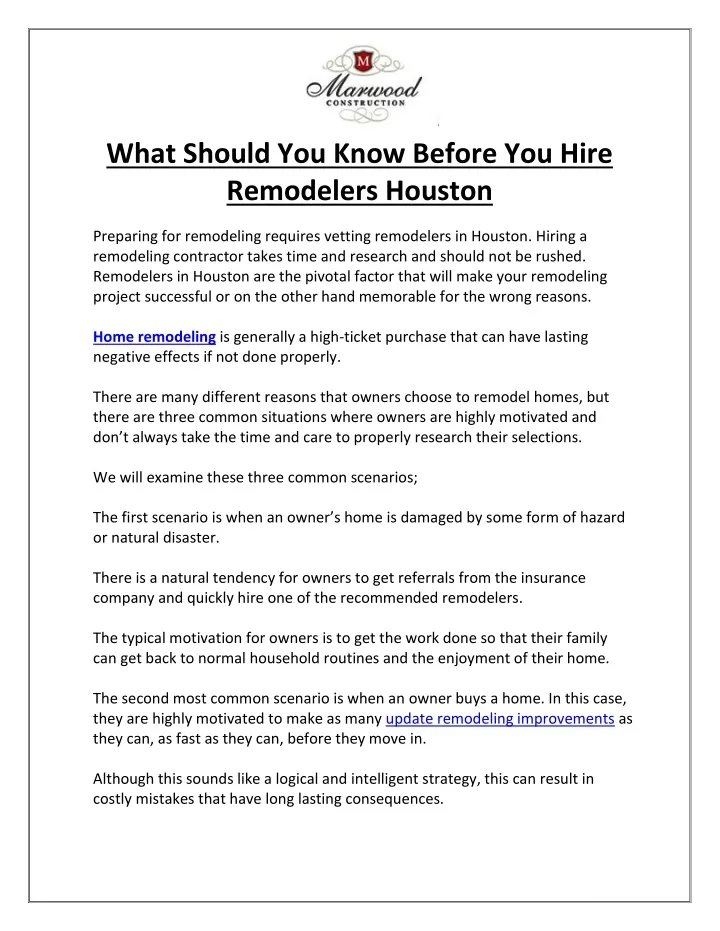 what should you know before you hire remodelers