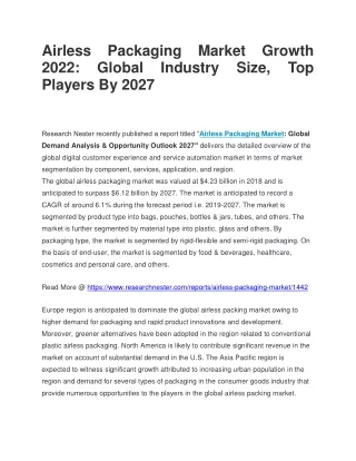 airless packaging market growth 2022 global
