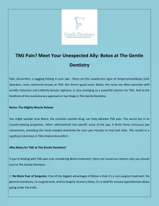 TMJ Pain? Meet Your Unexpected Ally: Botox at The Gentle Dentistry