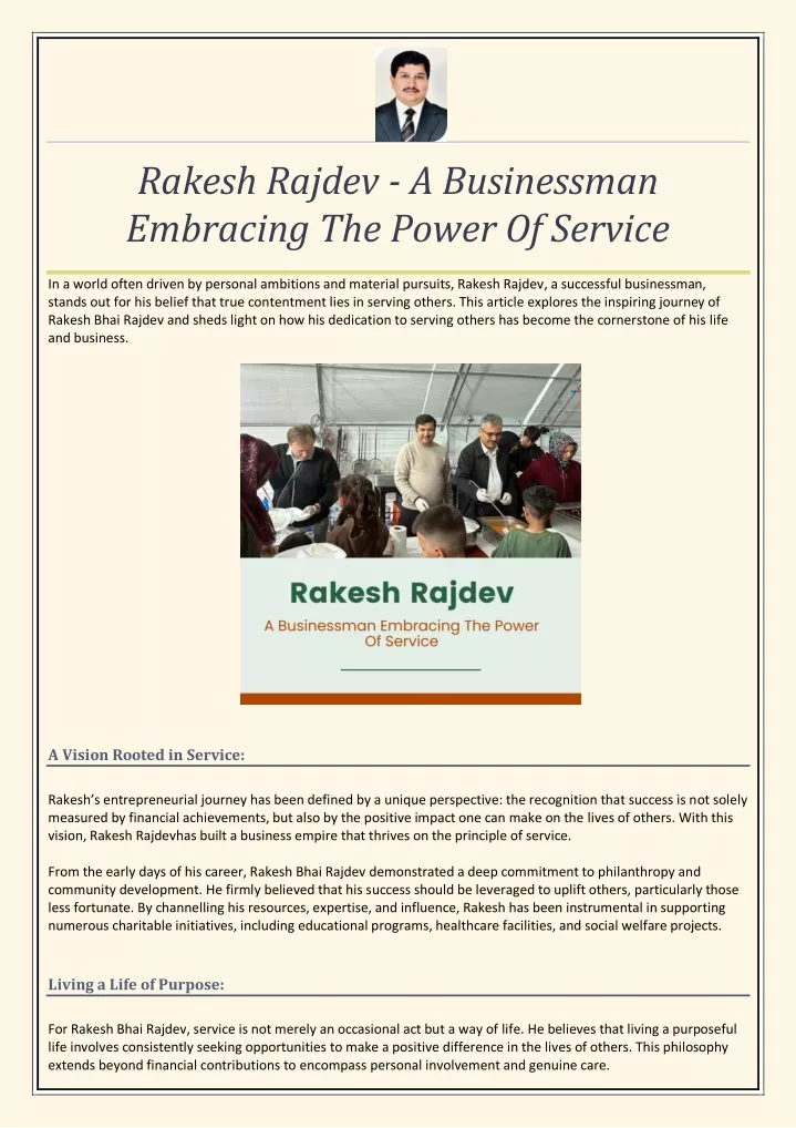 rakesh rajdev a businessman embracing the power