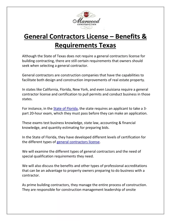general contractors license benefits requirements