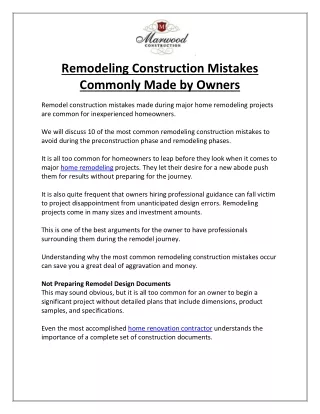 remodeling construction mistakes commonly made
