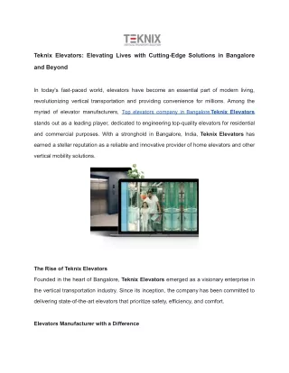 Teknix Elevators_ Elevating Lives with Cutting-Edge Solutions in Bangalore and Beyond