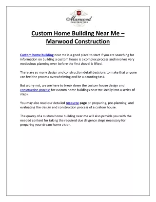 Custom Home Building Near Me – Marwood Construction