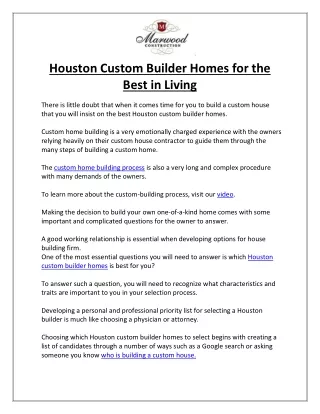 Houston Custom Builder Homes for the Best in Living