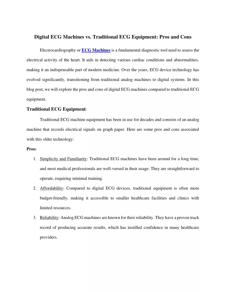 digital ecg machines vs traditional ecg equipment